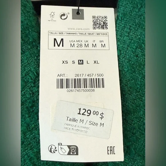 ZARA Bouclé Tweed Blazer M Green Gold Buttons NWT $129 - Picture 2 of 5